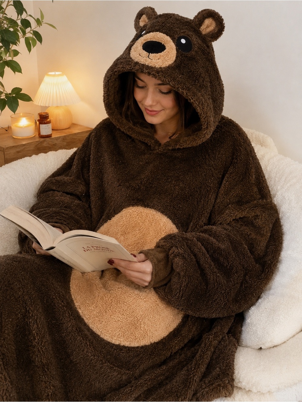 Shu Velveteen Bear Hoodie Blanket Oversized Plush Cozy Kawaii Lounge Wear